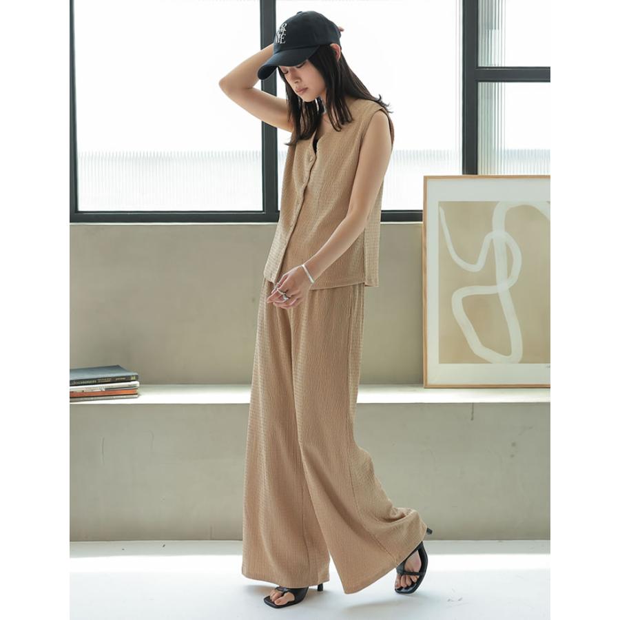 パンツ レディース ボトム フルレングス ジャガード イージーパンツ ワイド セットアップ ドロスト ウエストゴム 低身長 高身長 2025春夏 | Re:EDIT | 16