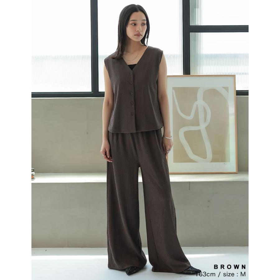 パンツ レディース ボトム フルレングス ジャガード イージーパンツ ワイド セットアップ ドロスト ウエストゴム 低身長 高身長 2025春夏 | Re:EDIT | 17