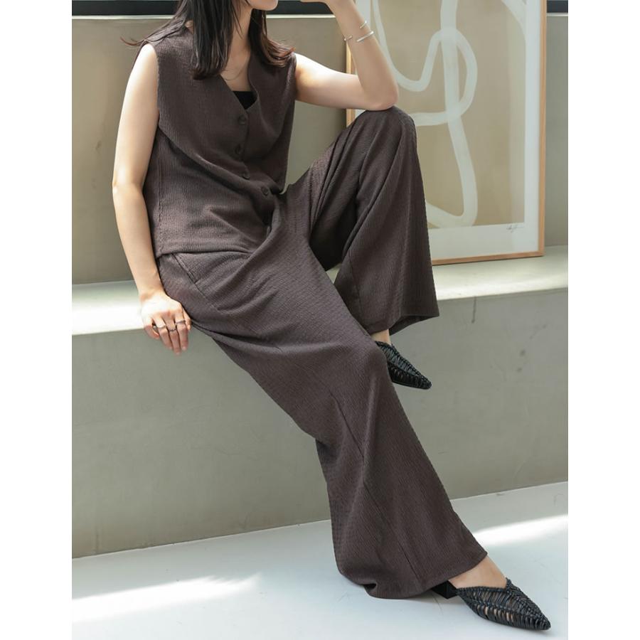 パンツ レディース ボトム フルレングス ジャガード イージーパンツ ワイド セットアップ ドロスト ウエストゴム 低身長 高身長 2025春夏 | Re:EDIT | 19