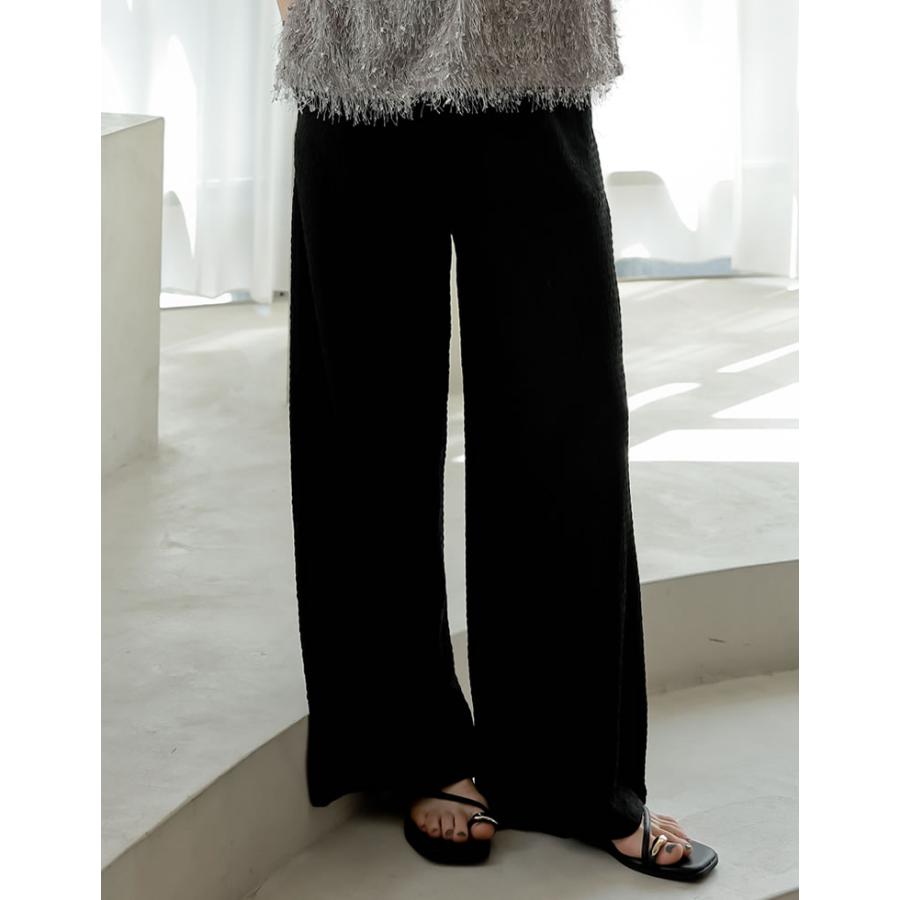 パンツ レディース ボトム フルレングス ジャガード イージーパンツ ワイド セットアップ ドロスト ウエストゴム 低身長 高身長 2025春夏 | Re:EDIT | 04