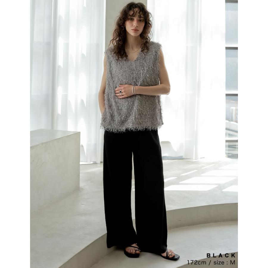 パンツ レディース ボトム フルレングス ジャガード イージーパンツ ワイド セットアップ ドロスト ウエストゴム 低身長 高身長 2025春夏 | Re:EDIT | 09