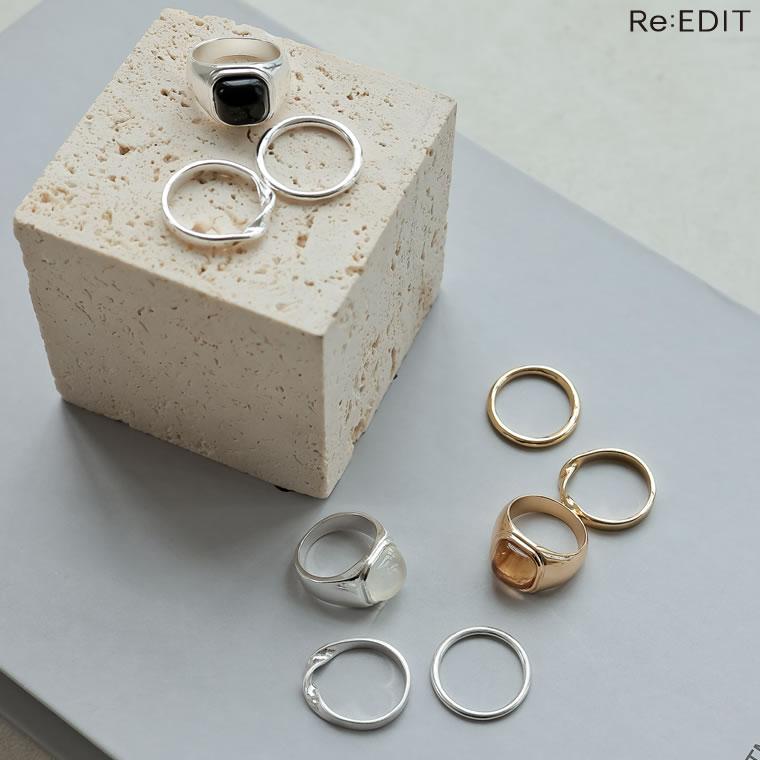指輪 リング 3点セット セット アクセサリー ストーン シルバー ゴールド アクリル セパレート 春夏 返品交換不可[mb] | Re:EDIT