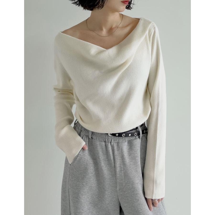 トップス オフショル 長袖 レディース 5色 M/L ドレープ リブニット セーター 2WAY 細リブ オフィスカジュアル 2025秋冬 11/13販売 | Re:EDIT | 08