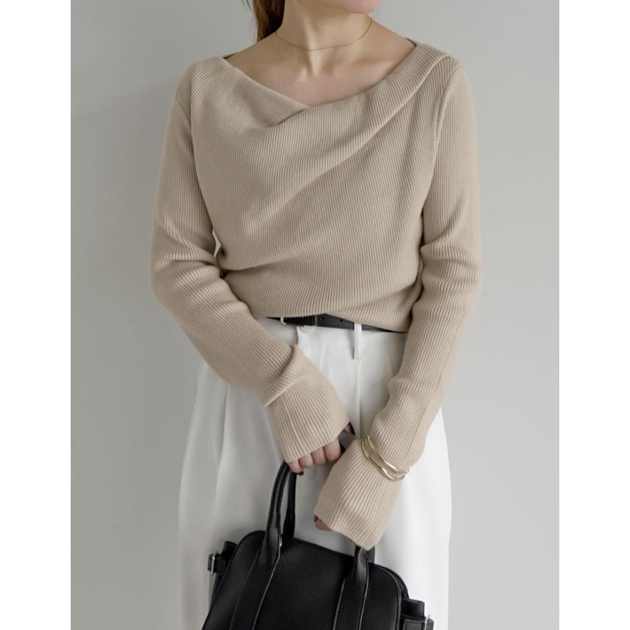 トップス オフショル 長袖 レディース 5色 M/L ドレープ リブニット セーター 2WAY 細リブ オフィスカジュアル 2025秋冬 11/13販売 | Re:EDIT | 11
