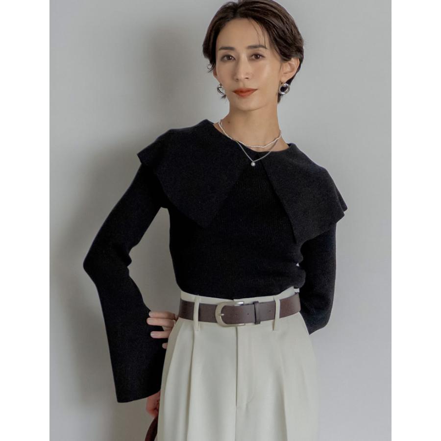 ニット トップス 長袖 レディース5色 M/L リブニット プルオーバー ビックカラー 配色 フレアスリーブ オフィスカジュアル 2025秋冬 | Re:EDIT | 07