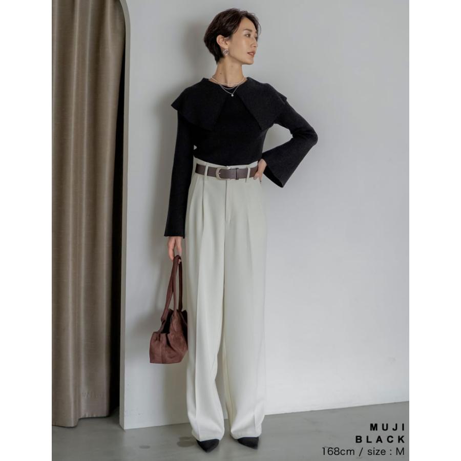 ニット トップス 長袖 レディース5色 M/L リブニット プルオーバー ビックカラー 配色 フレアスリーブ オフィスカジュアル 2025秋冬 | Re:EDIT | 08