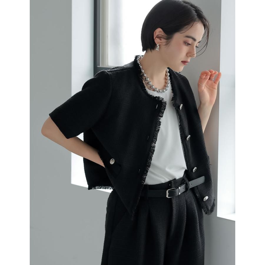 シーマリー　ツイード　半袖ジャケット　ブラック Re:EDIT（リエディ） ジャケット レディース ツイードジャケット 半袖