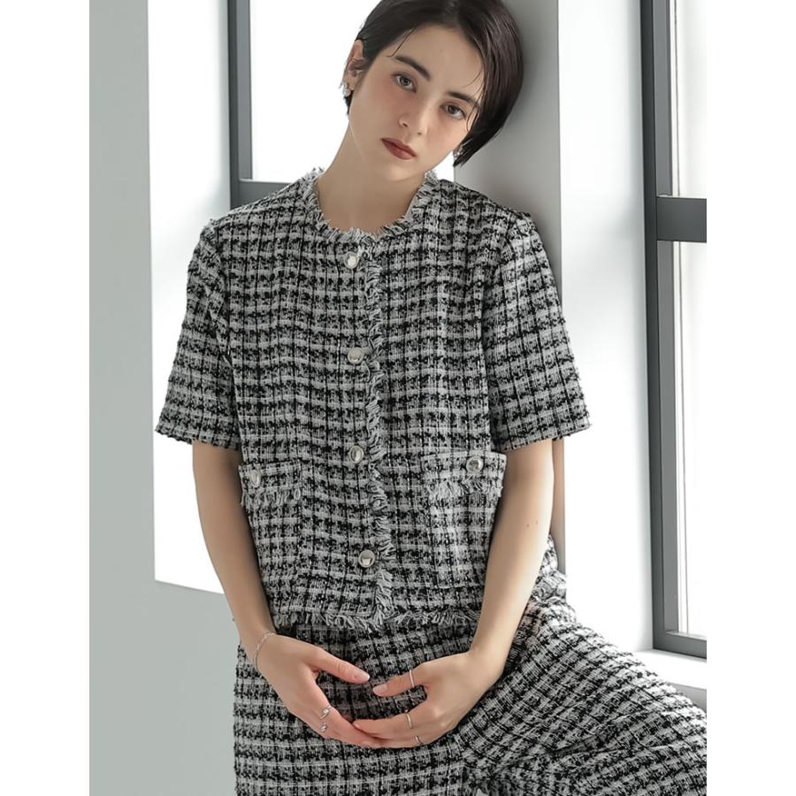 シーマリー　ツイード　半袖ジャケット　ブラック Re:EDIT（リエディ） ジャケット レディース ツイードジャケット 半袖