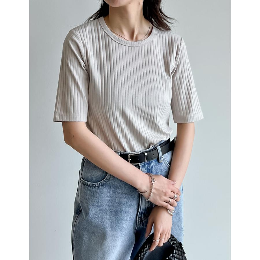 Tシャツ レディース トップス リブカットソー 汗染み防止 汗ジミ 汗じみ 吸水速乾 撥水加工 半袖 2025春夏[mb] | Re:EDIT | 20