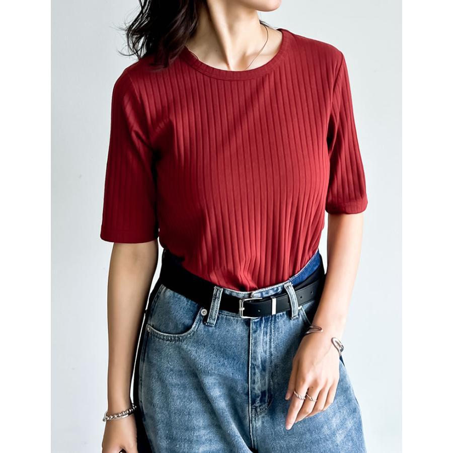 Tシャツ レディース トップス リブカットソー 汗染み防止 汗ジミ 汗じみ 吸水速乾 撥水加工 半袖 2025春夏[mb] | Re:EDIT | 07