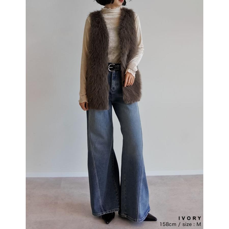 トップス カットソー 長袖 レディース ロンT ハイネック ベロア風 メッシュ プルオーバー シアー 前後2WAY ストレッチ 2025秋冬[mb] | Re:EDIT | 14