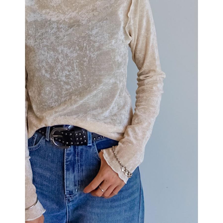 トップス カットソー 長袖 レディース ロンT ハイネック ベロア風 メッシュ プルオーバー シアー 前後2WAY ストレッチ 2025秋冬[mb] | Re:EDIT | 16