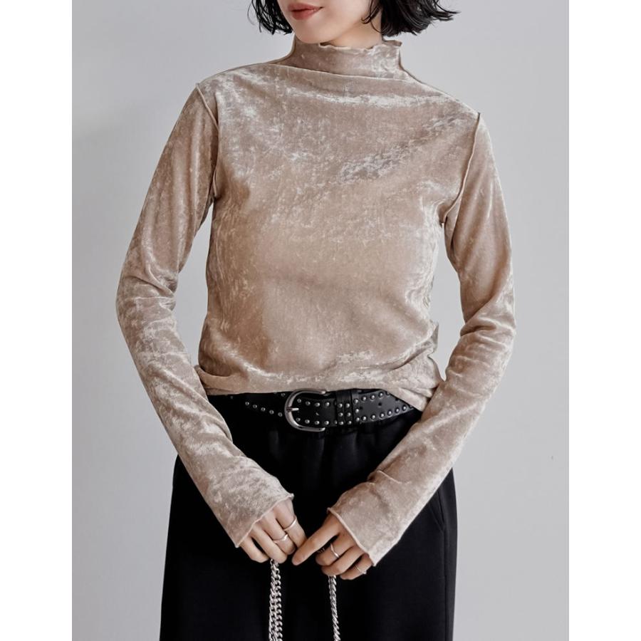 トップス カットソー 長袖 レディース ロンT ハイネック ベロア風 メッシュ プルオーバー シアー 前後2WAY ストレッチ 2025秋冬[mb] | Re:EDIT | 17