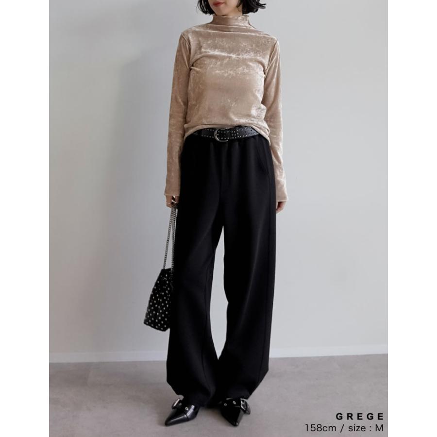 トップス カットソー 長袖 レディース ロンT ハイネック ベロア風 メッシュ プルオーバー シアー 前後2WAY ストレッチ 2025秋冬[mb] | Re:EDIT | 18