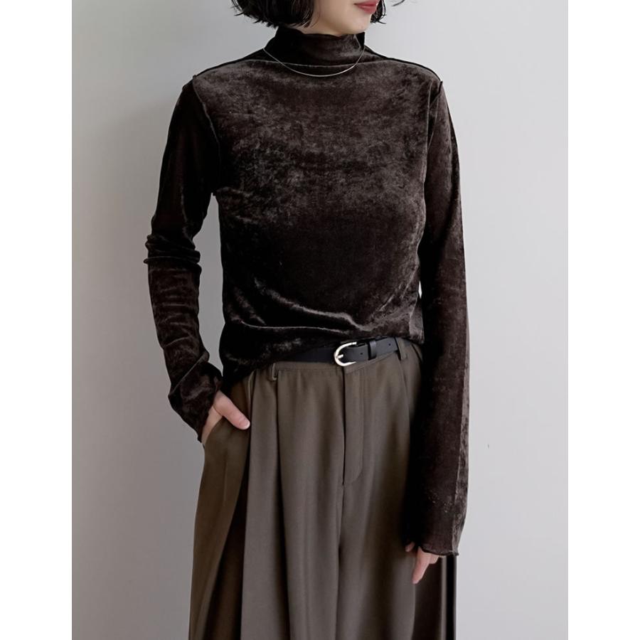トップス カットソー 長袖 レディース ロンT ハイネック ベロア風 メッシュ プルオーバー シアー 前後2WAY ストレッチ 2025秋冬[mb] | Re:EDIT | 08