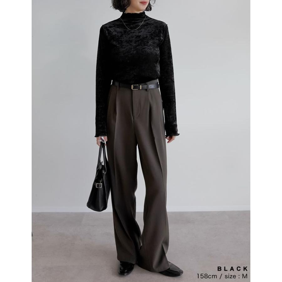 トップス カットソー 長袖 レディース ロンT ハイネック ベロア風 メッシュ プルオーバー シアー 前後2WAY ストレッチ 2025秋冬[mb] | Re:EDIT | 10