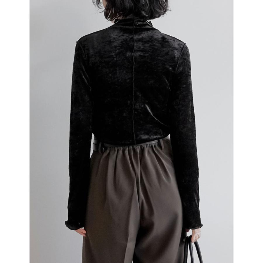 トップス カットソー 長袖 レディース ロンT ハイネック ベロア風 メッシュ プルオーバー シアー 前後2WAY ストレッチ 2025秋冬[mb] | Re:EDIT | 12