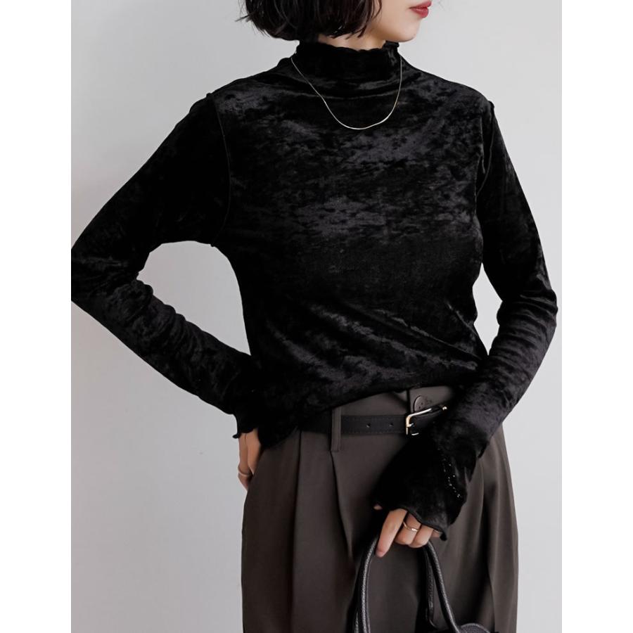 トップス カットソー 長袖 レディース ロンT ハイネック ベロア風 メッシュ プルオーバー シアー 前後2WAY ストレッチ 2025秋冬[mb] | Re:EDIT | 13
