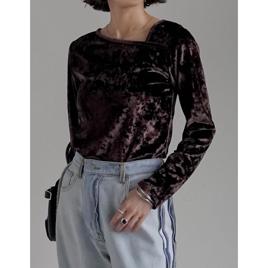 アシメトップス Tシャツ カットソー トップス レディース ベロアトップス レイヤード インナー 長袖 2025秋冬[mb] | Re:EDIT | 06