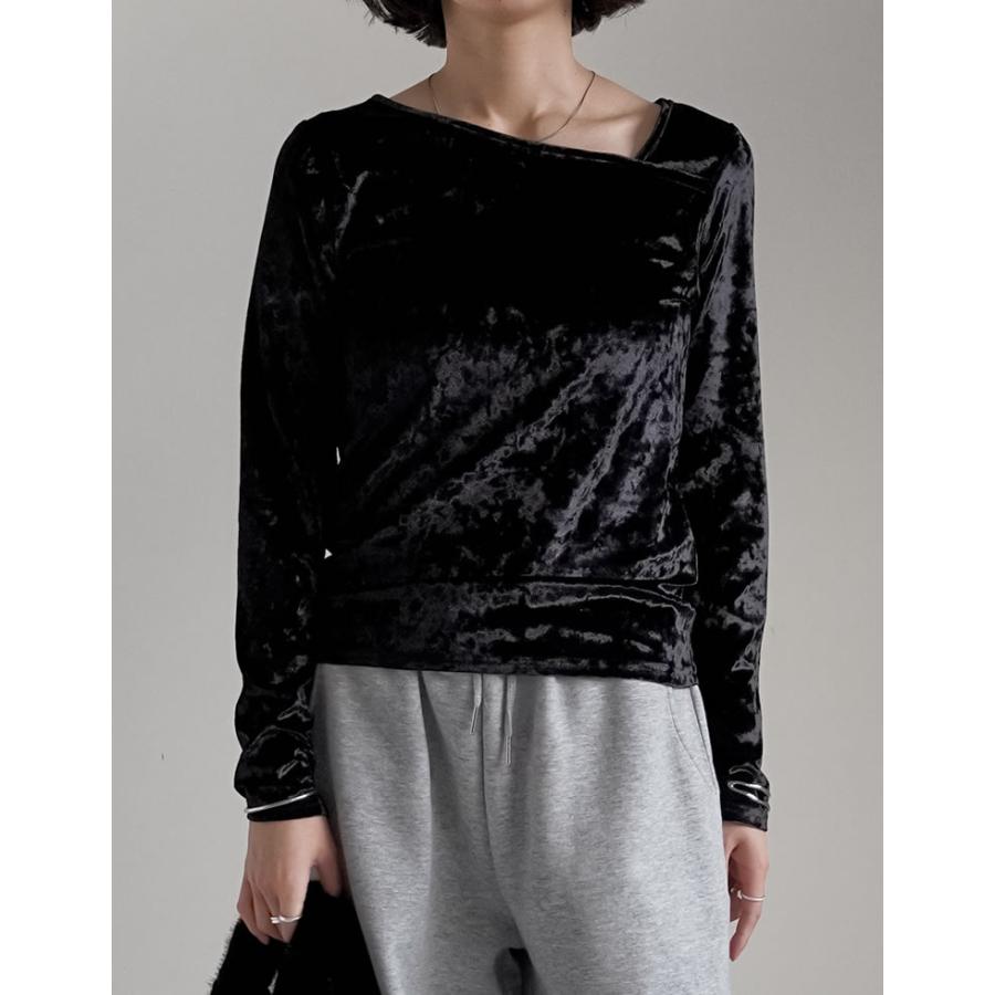 アシメトップス Tシャツ カットソー トップス レディース ベロアトップス レイヤード インナー 長袖 2025秋冬[mb] | Re:EDIT | 11