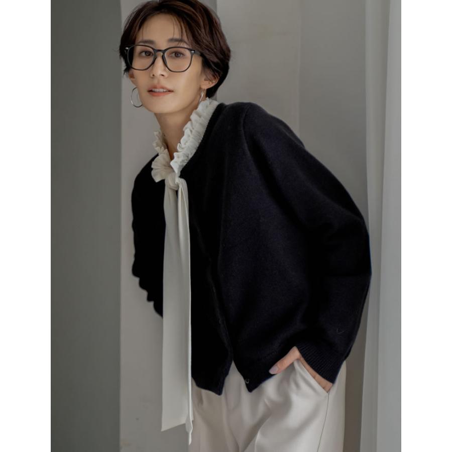 カーディガン トップス ニット 長袖 レディース 8色 M/L カラーニット クルーネック 配色 アルパカタッチ 暖かい 防寒 2025秋冬 | Re:EDIT | 10