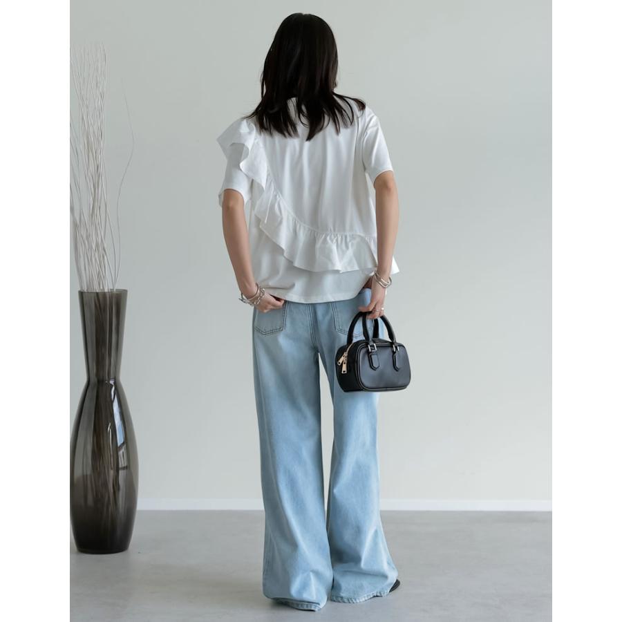 Tシャツ レディース トップス ドッキング フリル アシンメトリー カットソー クルーネック 半袖 体型カバー UVカット 春夏[mb] | Re:EDIT | 12