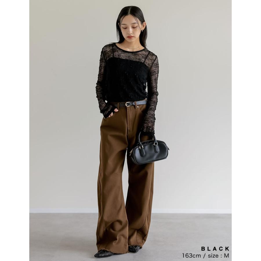 トップス レディース レーストップス シアーレース 長袖 レイヤード 伸縮性 ストレッチ オフィスカジュアル 通勤 2025秋冬[mb] | Re:EDIT | 11