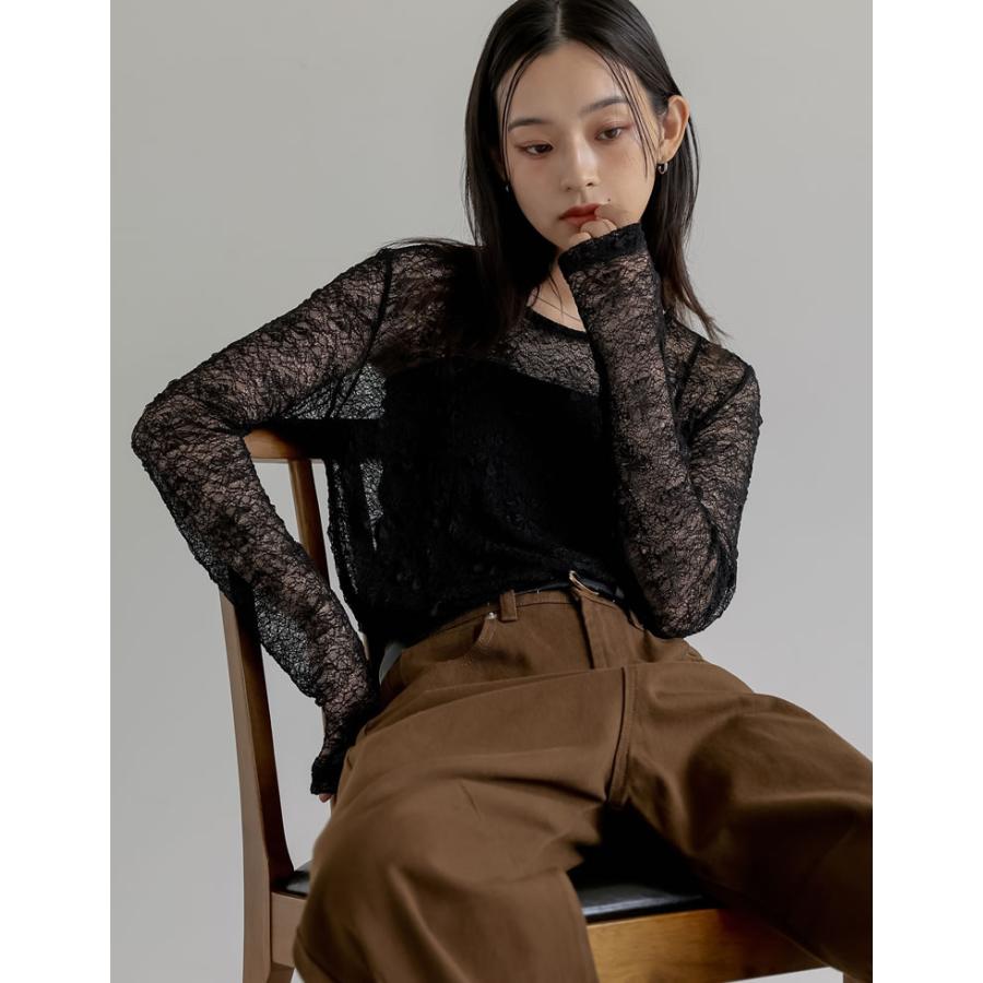 トップス レディース レーストップス シアーレース 長袖 レイヤード 伸縮性 ストレッチ オフィスカジュアル 通勤 2025秋冬[mb] | Re:EDIT | 15