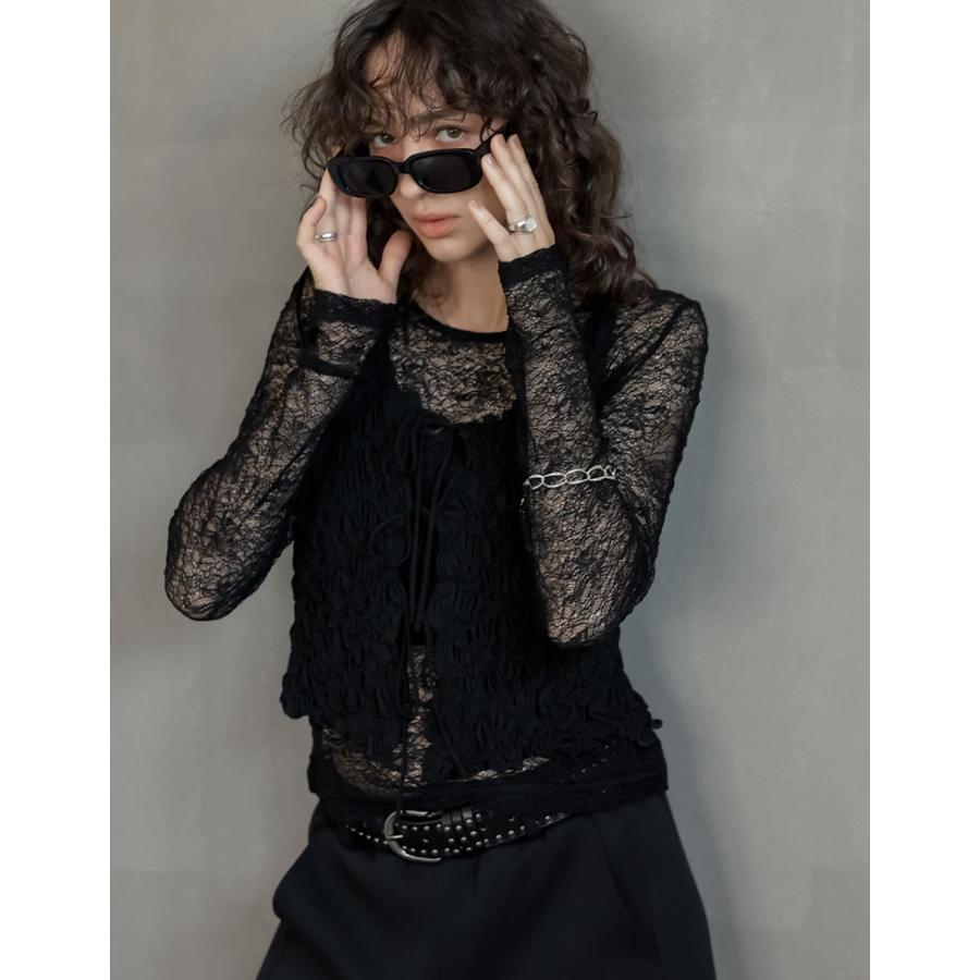 トップス レディース レーストップス シアーレース 長袖 レイヤード 伸縮性 ストレッチ オフィスカジュアル 通勤 2025秋冬[mb] | Re:EDIT | 04