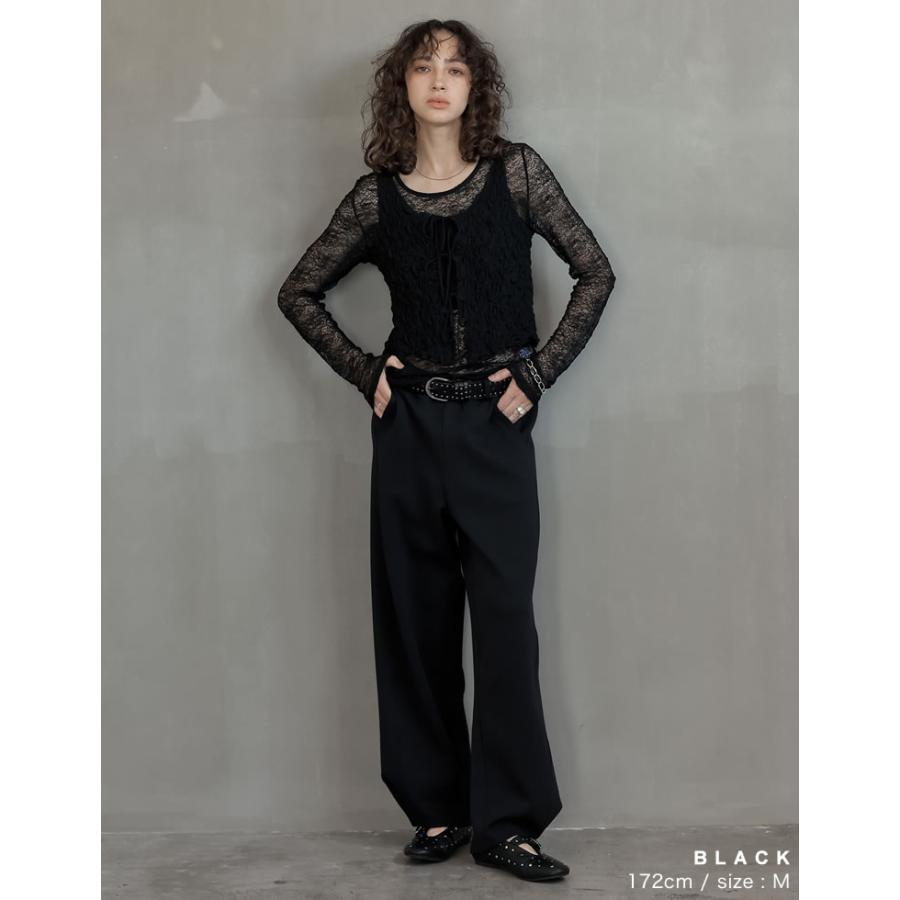 トップス レディース レーストップス シアーレース 長袖 レイヤード 伸縮性 ストレッチ オフィスカジュアル 通勤 2025秋冬[mb] | Re:EDIT | 06