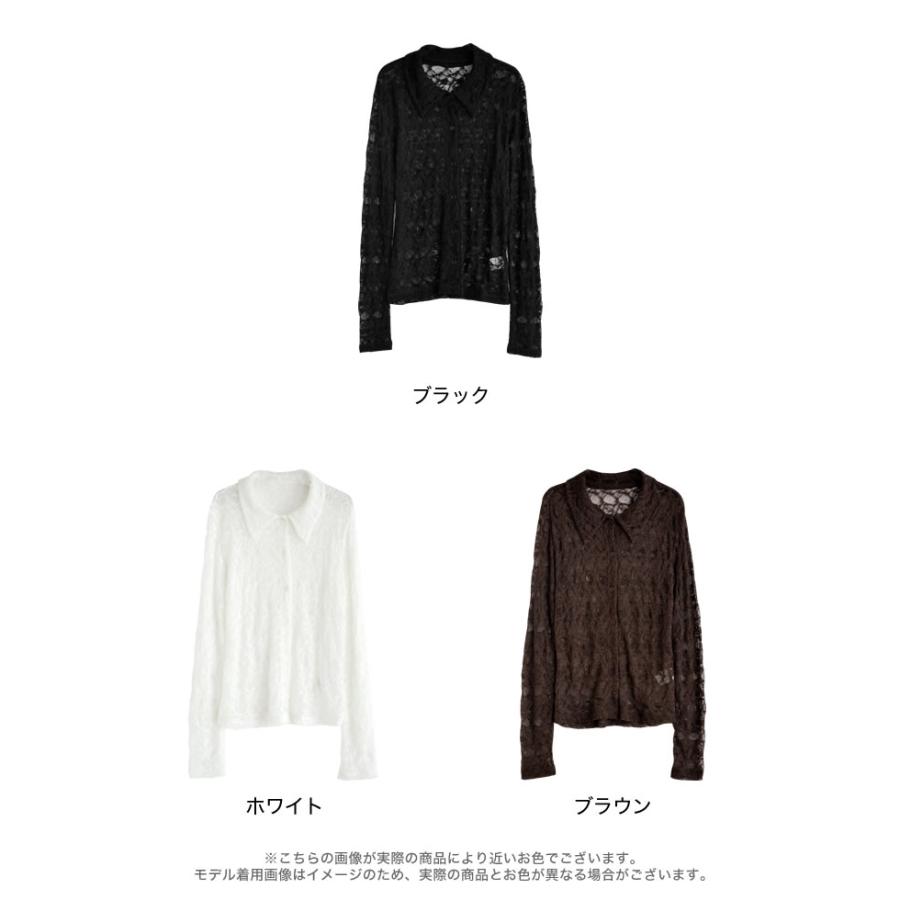 レーストップス レディース トップス シャツ レースシャツ ブラウス ストレッチ 伸縮性 長袖 ポロカラー 2025秋冬[mb] | Re:EDIT | 20