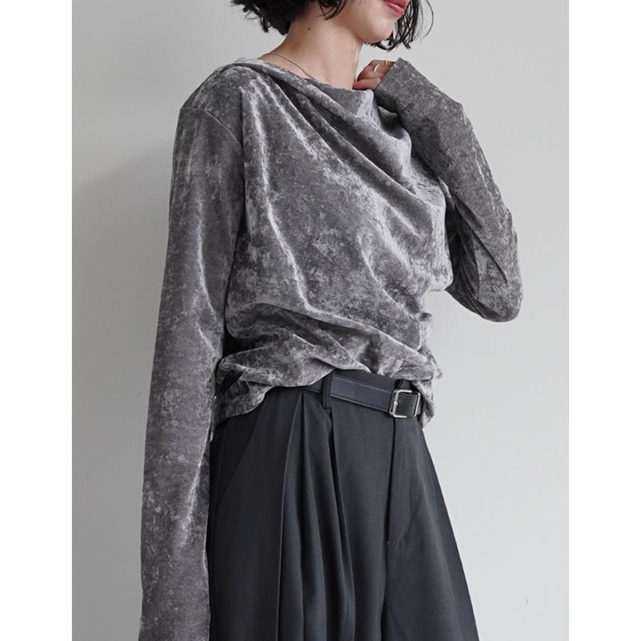 トップス カットソー 長袖 レディース 4色 M/L ベロア ドレープ フロッキー シアー ロンT メッシュ レイヤード 重ね着 2025秋冬[mb] | Re:EDIT | 14