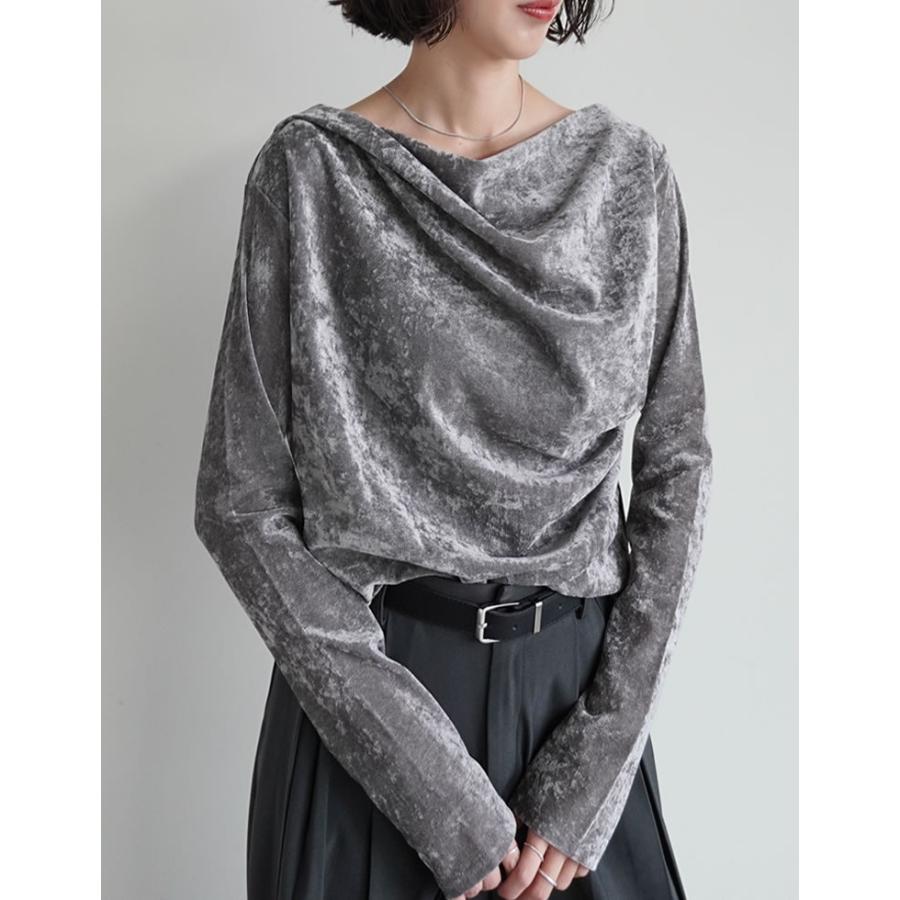 トップス カットソー 長袖 レディース 4色 M/L ベロア ドレープ フロッキー シアー ロンT メッシュ レイヤード 重ね着 2025秋冬[mb] | Re:EDIT | 16