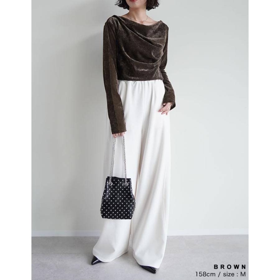 トップス カットソー 長袖 レディース 4色 M/L ベロア ドレープ フロッキー シアー ロンT メッシュ レイヤード 重ね着 2025秋冬[mb] | Re:EDIT | 17