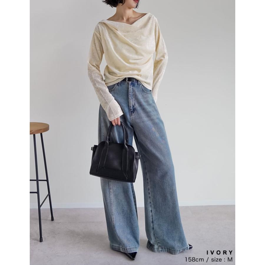 トップス カットソー 長袖 レディース 4色 M/L ベロア ドレープ フロッキー シアー ロンT メッシュ レイヤード 重ね着 2025秋冬[mb] | Re:EDIT | 19