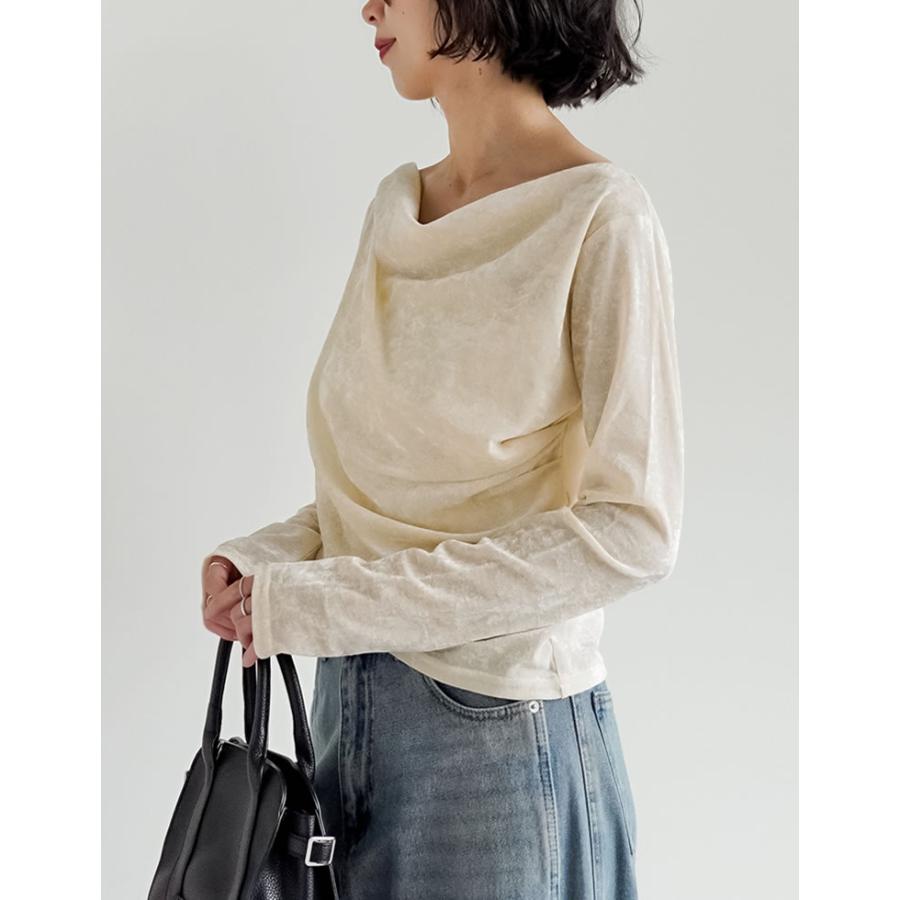 トップス カットソー 長袖 レディース 4色 M/L ベロア ドレープ フロッキー シアー ロンT メッシュ レイヤード 重ね着 2025秋冬[mb] | Re:EDIT | 20