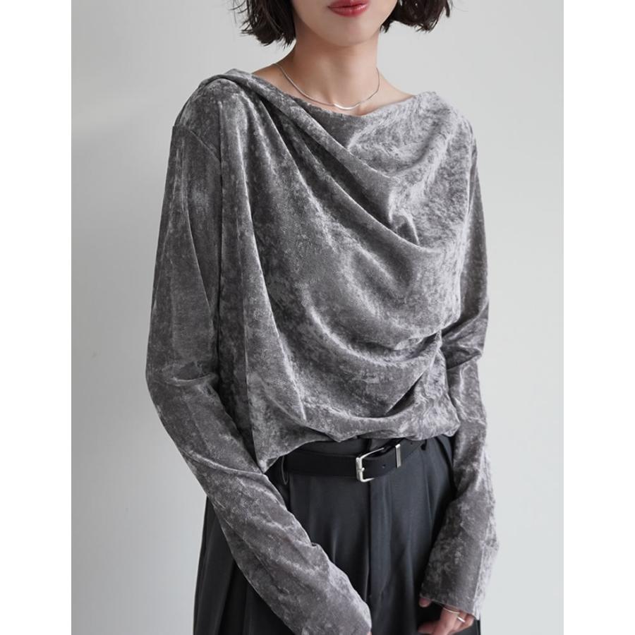 トップス カットソー 長袖 レディース 4色 M/L ベロア ドレープ フロッキー シアー ロンT メッシュ レイヤード 重ね着 2025秋冬[mb] | Re:EDIT | 06