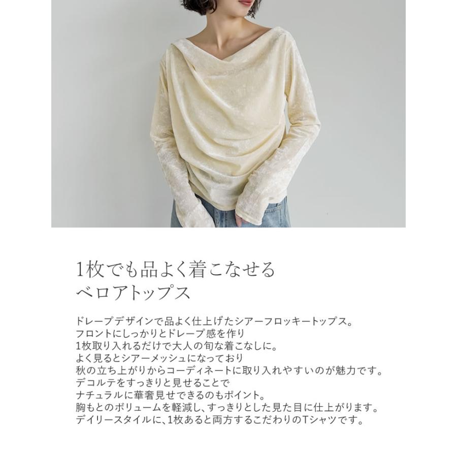 トップス カットソー 長袖 レディース 4色 M/L ベロア ドレープ フロッキー シアー ロンT メッシュ レイヤード 重ね着 2025秋冬[mb] | Re:EDIT | 09