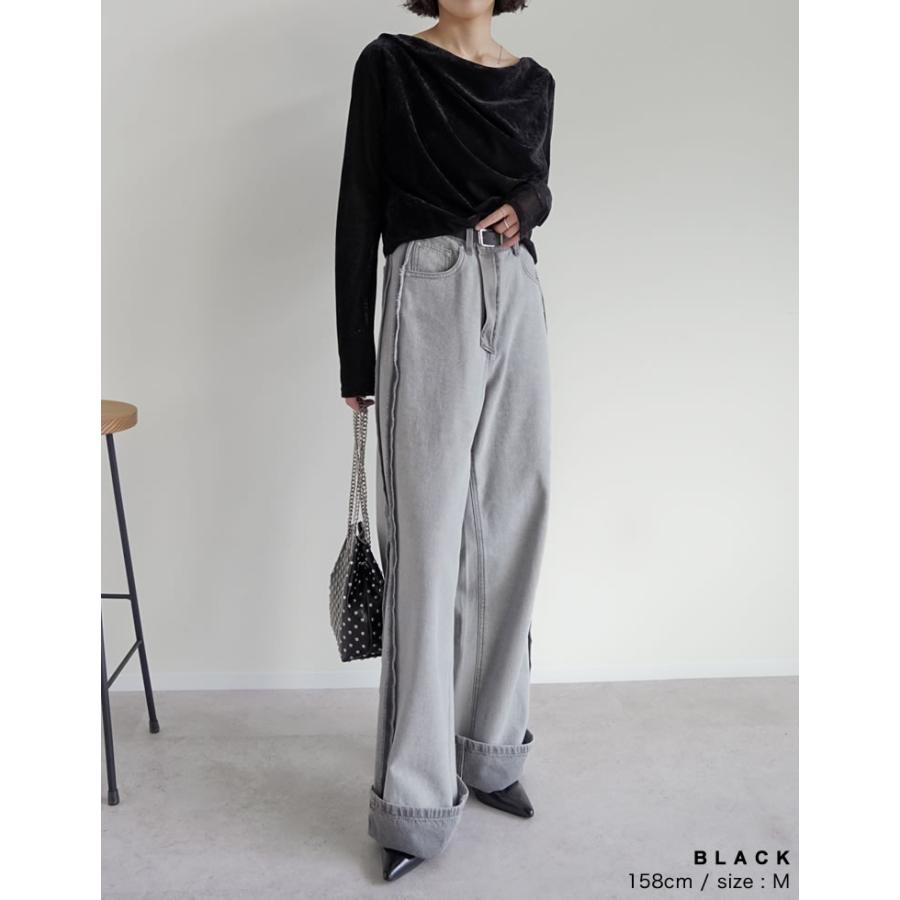トップス カットソー 長袖 レディース 4色 M/L ベロア ドレープ フロッキー シアー ロンT メッシュ レイヤード 重ね着 2025秋冬[mb] | Re:EDIT | 10