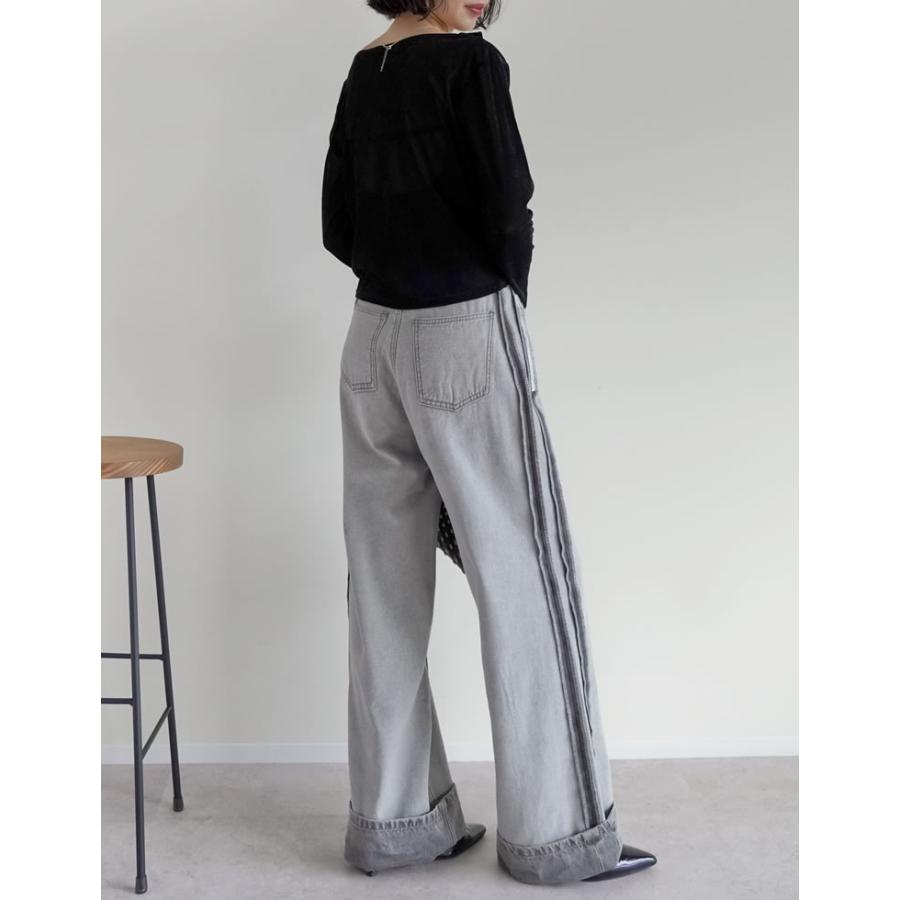 トップス カットソー 長袖 レディース 4色 M/L ベロア ドレープ フロッキー シアー ロンT メッシュ レイヤード 重ね着 2025秋冬[mb] | Re:EDIT | 12