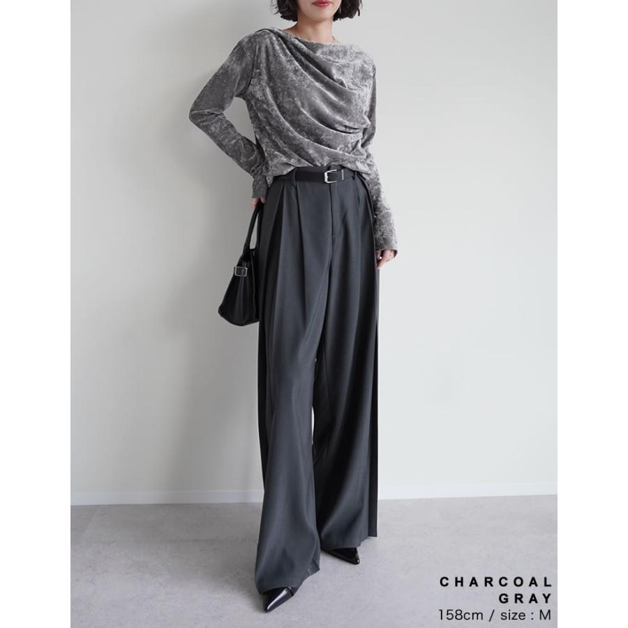 トップス カットソー 長袖 レディース 4色 M/L ベロア ドレープ フロッキー シアー ロンT メッシュ レイヤード 重ね着 2025秋冬[mb] | Re:EDIT | 13