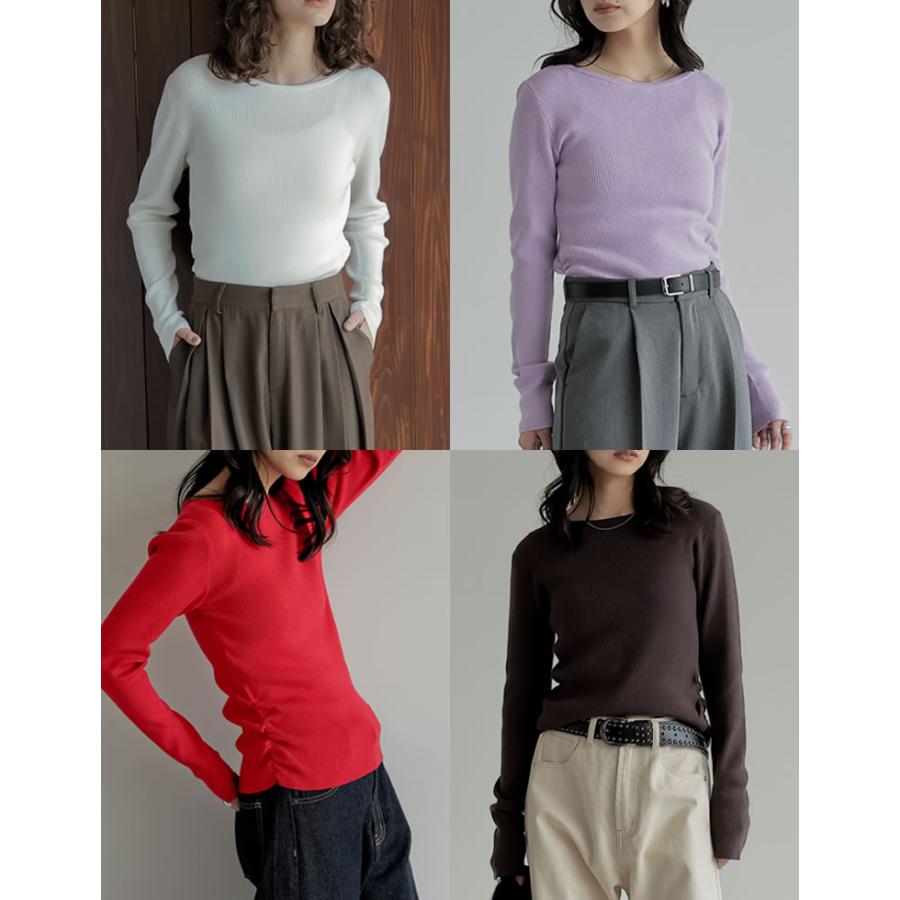 ニット トップス 長袖 レディース 8色 M/L セーター クルーネック 丸首 静電気防止 ストレッチ 伸縮性 オフィスカジュアル 秋冬 | Re:EDIT | 12