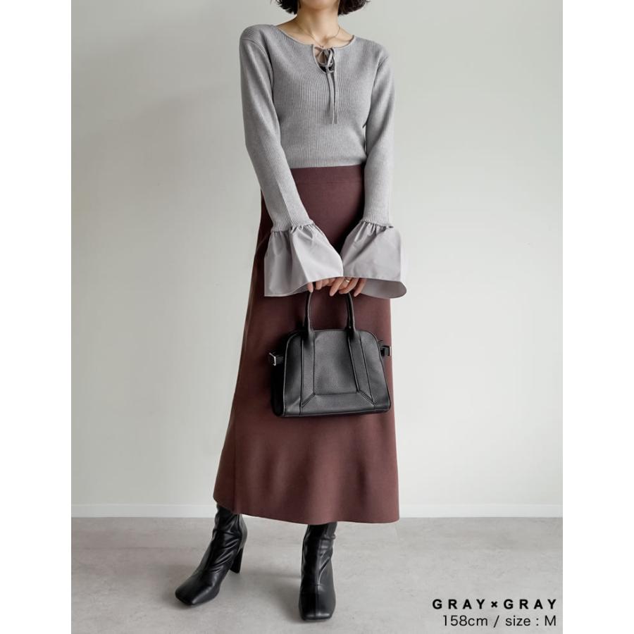 トップス ニット 長袖 袖切り替え レディース コンパクト リボン クルーネック 配色 バイカラー オフィスカジュアル 通勤 2025秋冬 | Re:EDIT | 14