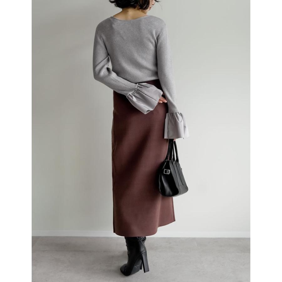 トップス ニット 長袖 袖切り替え レディース コンパクト リボン クルーネック 配色 バイカラー オフィスカジュアル 通勤 2025秋冬 | Re:EDIT | 16