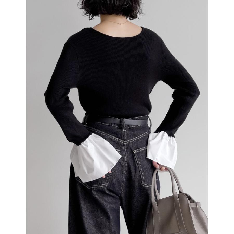 トップス ニット 長袖 袖切り替え レディース コンパクト リボン クルーネック 配色 バイカラー オフィスカジュアル 通勤 2025秋冬 | Re:EDIT | 17