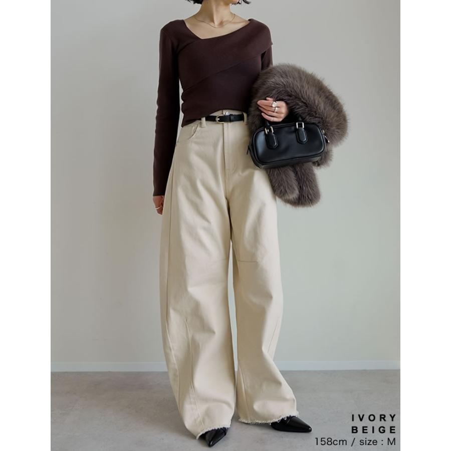 パンツ レディース カーブパンツ 低身長 高身長 バレルパンツ カツラギ ウエストバックゴム ポケットあり 綿100％ 2026春夏 | Re:EDIT | 19