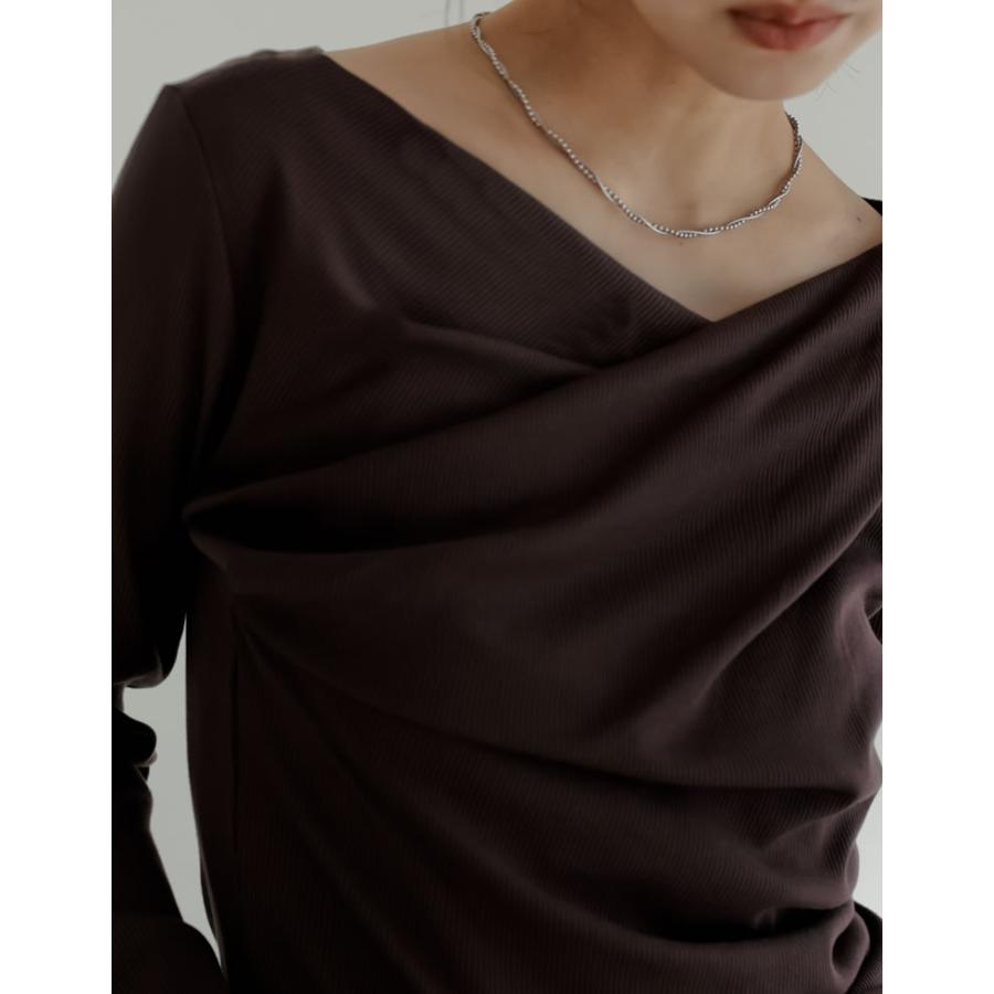 トップス カットソー レディース Tシャツ 長袖 オフショルダー オフショル リブ ロンT ドレープ 新色追加 春夏[mb] | Re:EDIT | 17