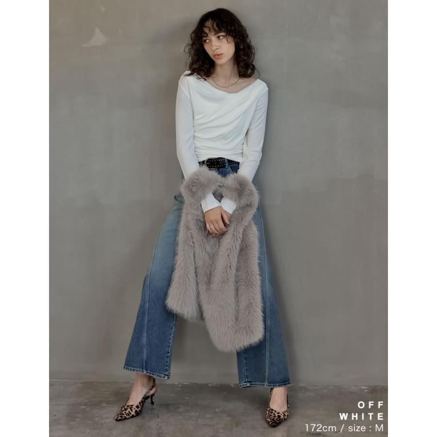 トップス カットソー レディース Tシャツ 長袖 オフショルダー オフショル リブ ロンT ドレープ 新色追加 春夏[mb] | Re:EDIT | 18