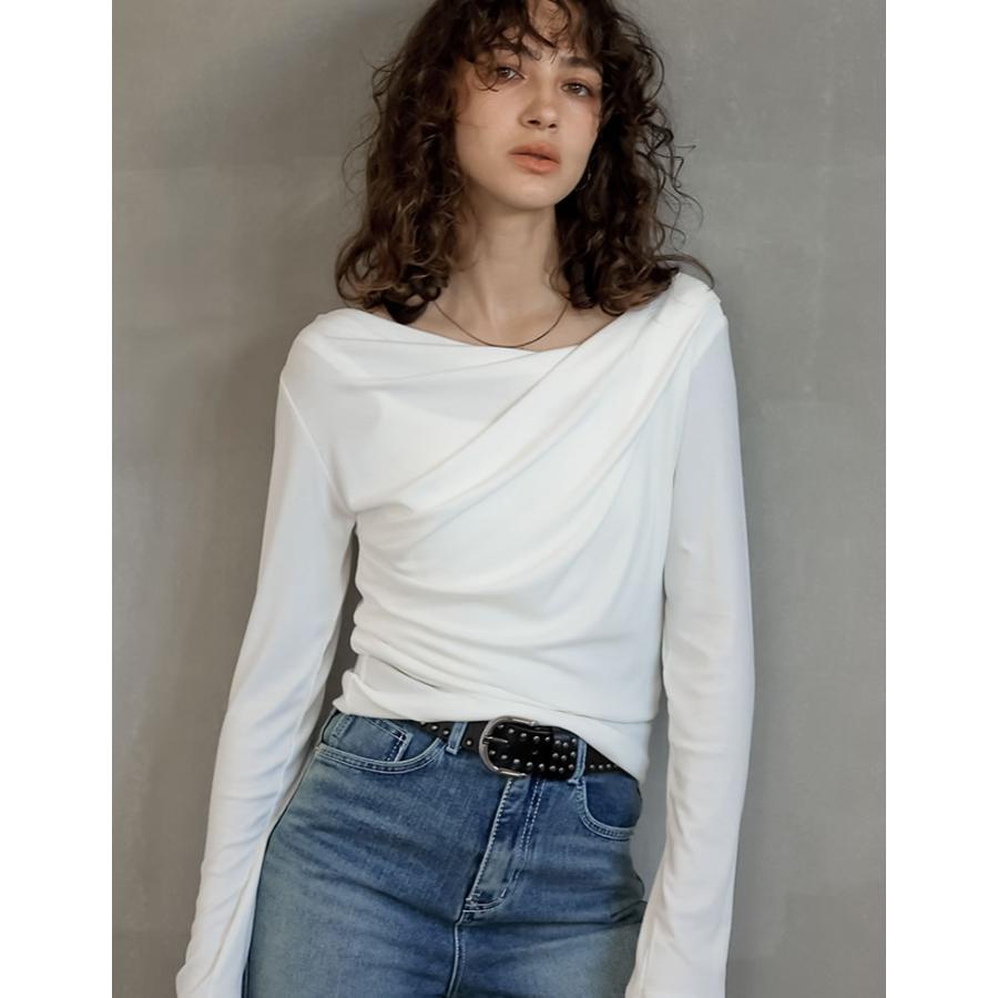 トップス カットソー レディース Tシャツ 長袖 オフショルダー オフショル リブ ロンT ドレープ 新色追加 春夏[mb] | Re:EDIT | 19