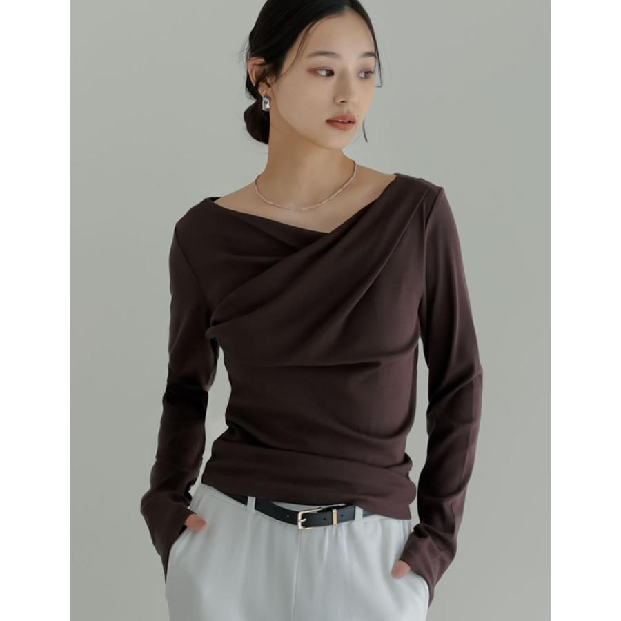 トップス カットソー レディース Tシャツ 長袖 オフショルダー オフショル リブ ロンT ドレープ 新色追加 春夏[mb] | Re:EDIT | 08